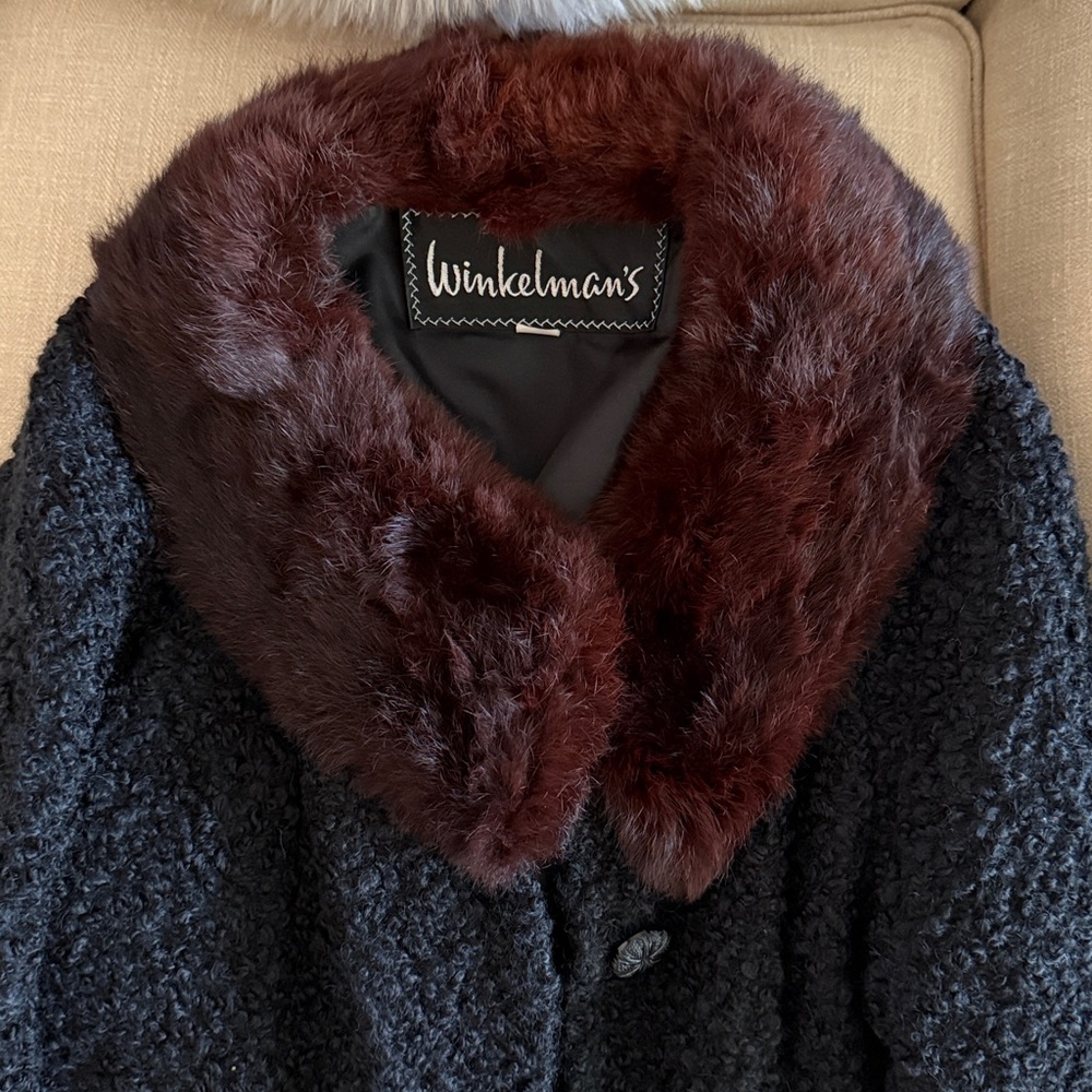 Vintage Black Coat with Brown Fur Collar